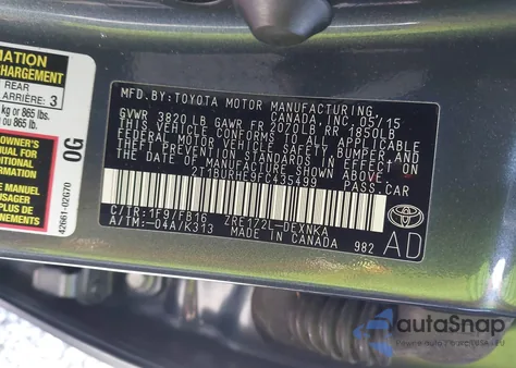 2015 Toyota Corolla Le from USA, damaged, VIN 2T1BURHE9FC435499